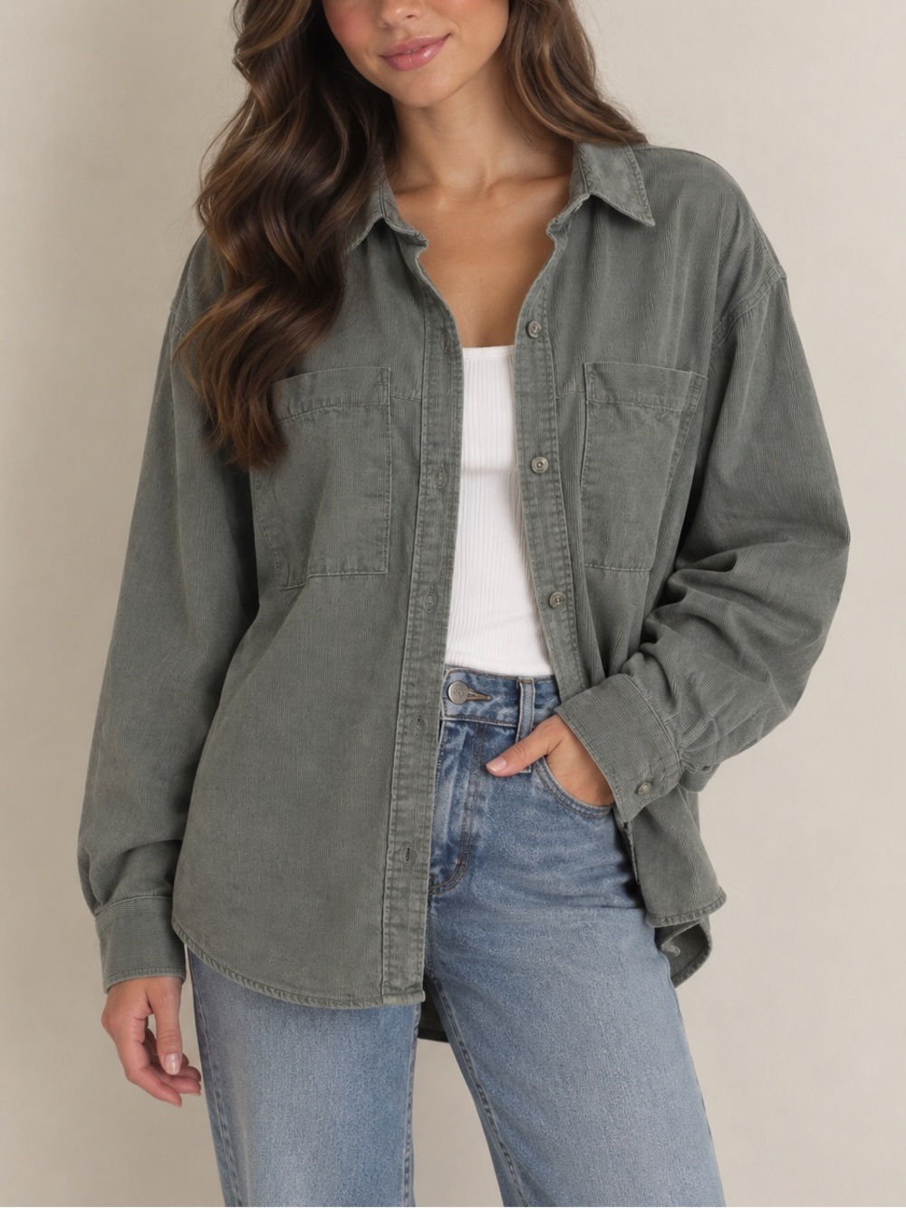 H&M Green Button Front Flannel
